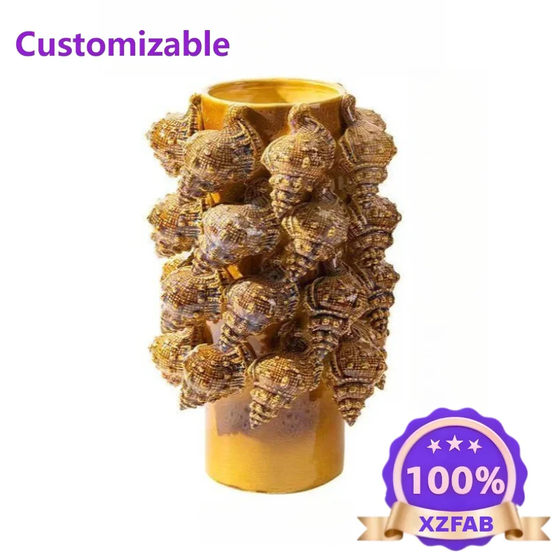 Factory Direct 2026 Conch Shell Vase Ceramic Vase Art Deco Handmade Fruit Style Tabletop Decor Watertight for Home Living Room C