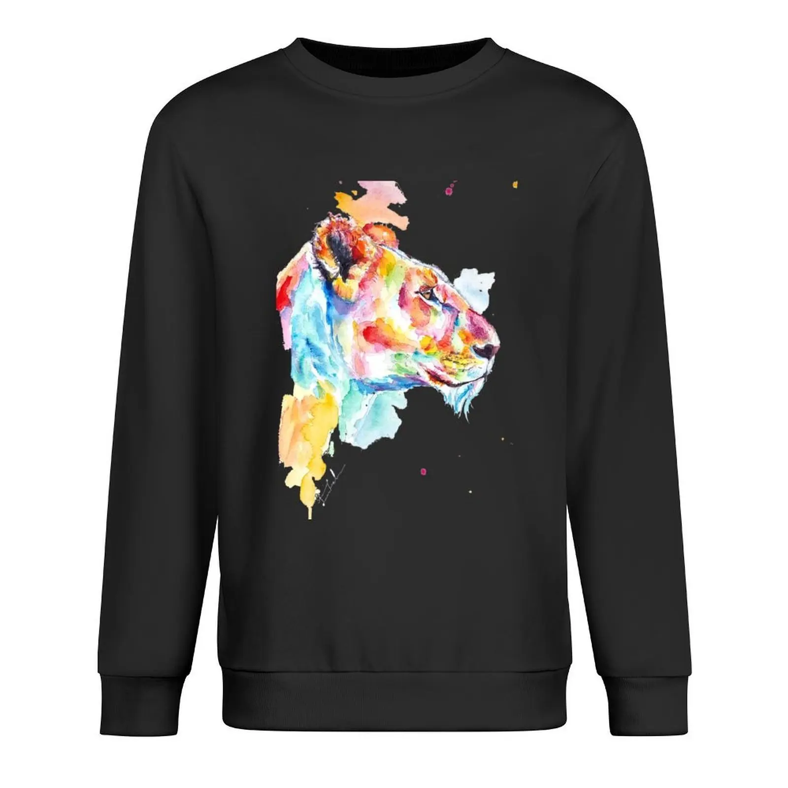 

Watercolor lioness in colorful Pullover winter clothes japanese style korean clothes autumn jacket men sweatshirts