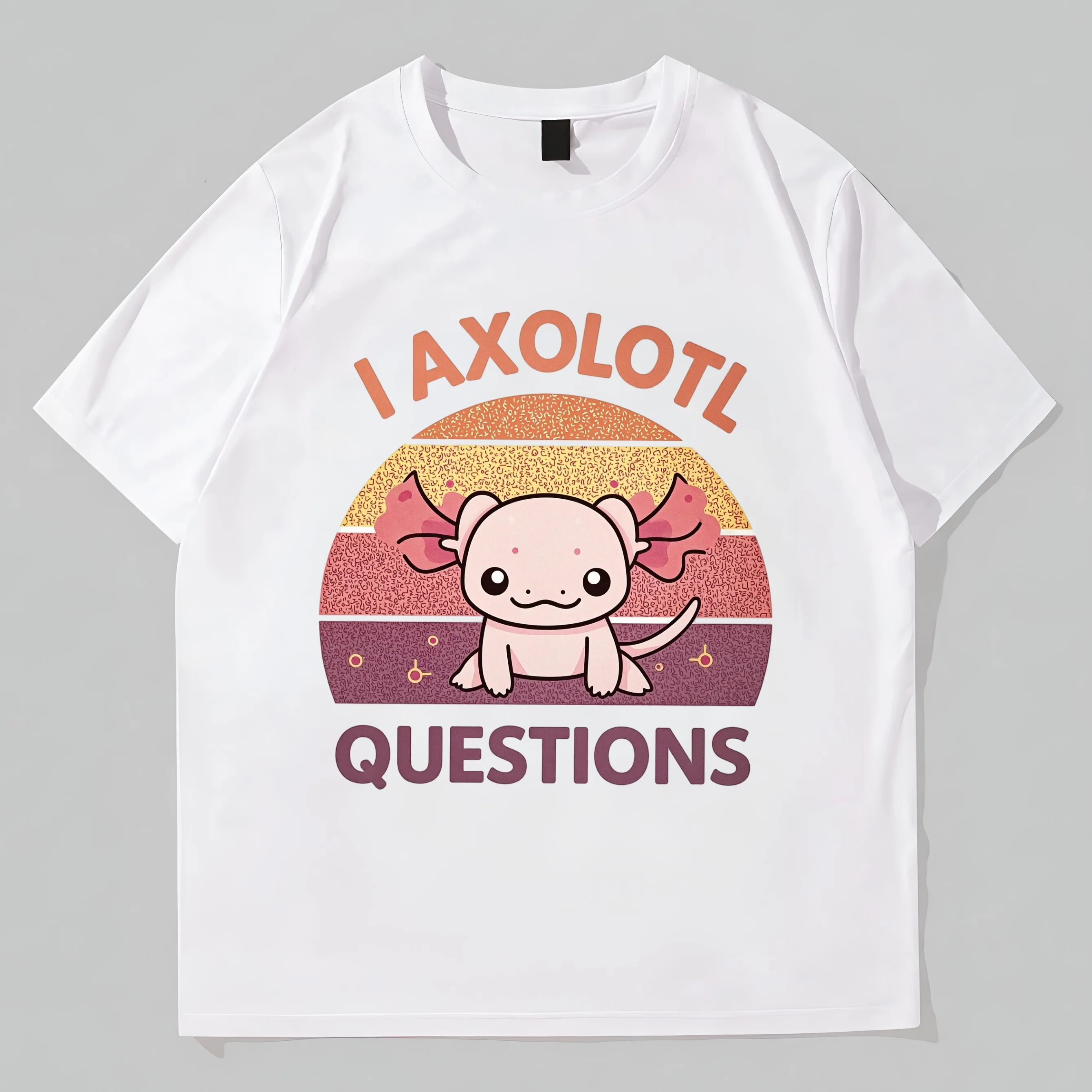 

Teevo Cute Round Neck T-Shirt Axolotl Sunset Design with I Axolotl Questions Text for Casual Wear