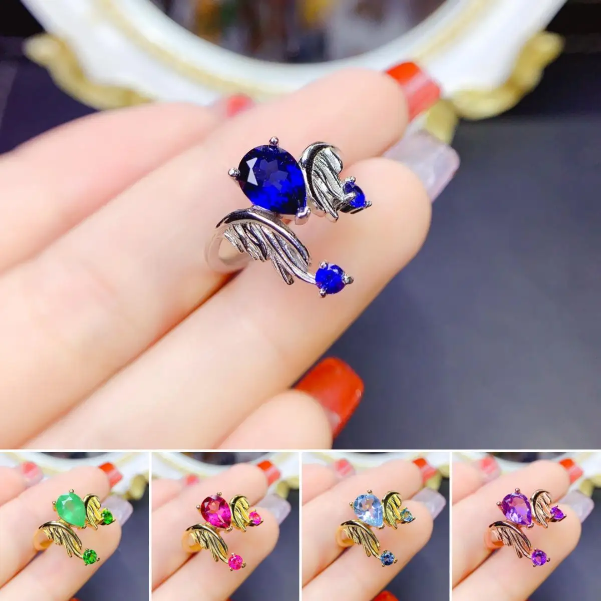 

FS Natural 6*8 Sapphire/Opal/Ruby/Topaz/Citrine/Emerald Ring S925 Sterling Silver Fashion Fine Wedding Charm Jewelry for Women