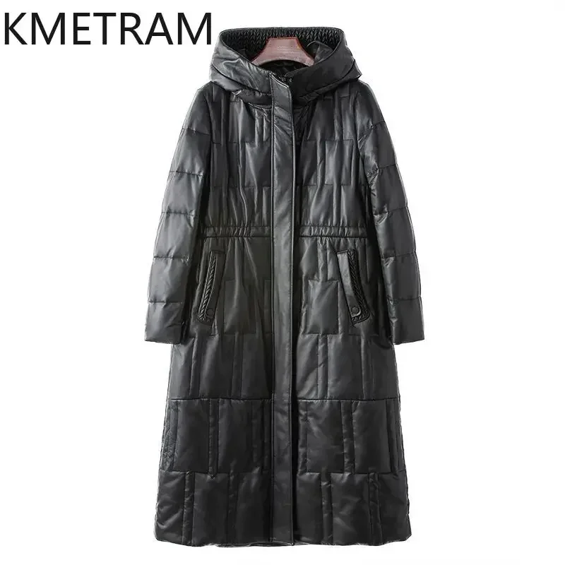 100% Sheepskin Puffer Jacket Women Goose Down Long Coats with Hood 2024 New in Outerwears Winter Womans Clothing Пуховик Женский