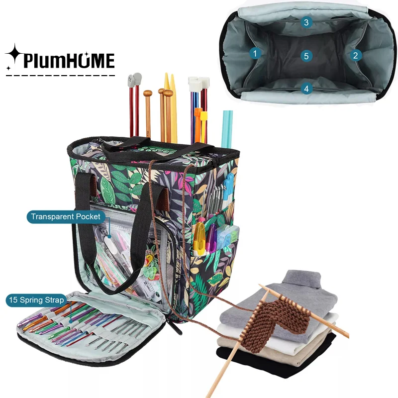 

1PCS Yarn Storage Bag With Maple Leaves Knitting Tote Bag Orange Square Bag For Thread Wool Yarn Crochet Hooks Knitting Needles