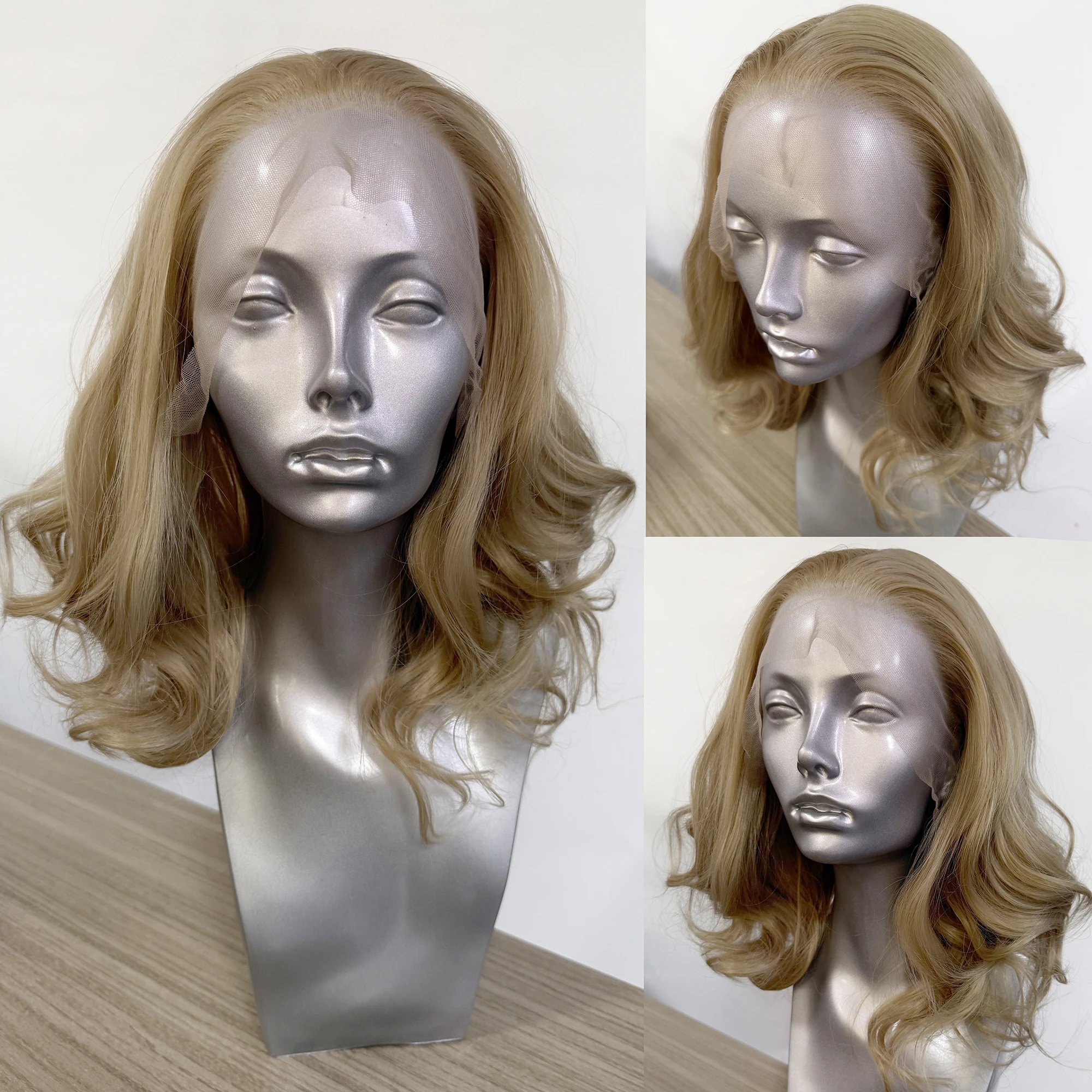 AIMEYA Platinum Blonde Bob Wig Short Wave Synthetic Lace Front Wigs for Women Natural Hairline Daily Use Wig Heat Resistant