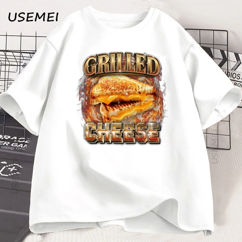 

Grilled Cheese T Shirt Food Lover Funny Gag T-Shirt Weird 90s Graphic T-Shirts Trendy Aesthetic Cotton Short Sleeve Pritned Tee