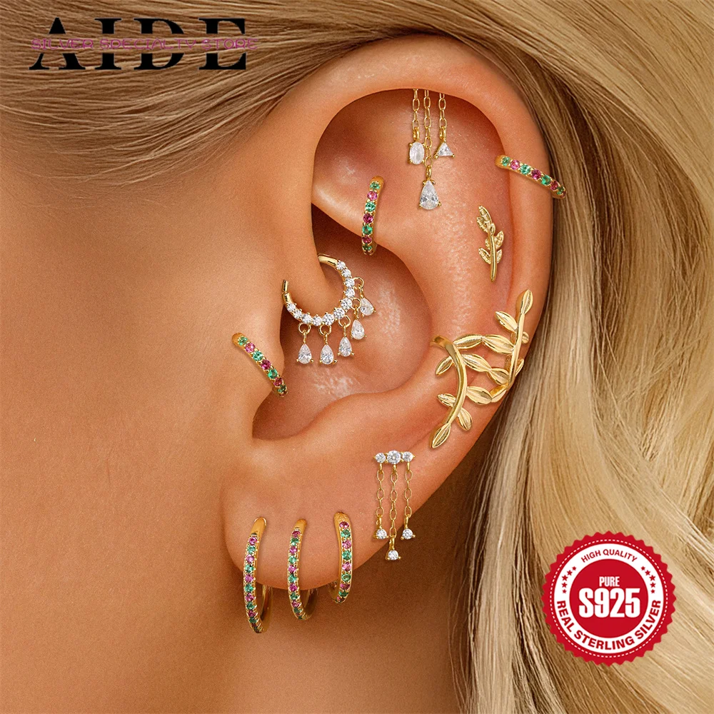 

AIDE 925 Sterling Silver Smooth Tree Branch Ear Bone Clip Water Droplet Tassel Pendant for Women Valentine's Day Party Gifts