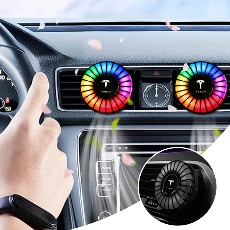 Car LED Ambient Lamps Sound Control Music Rhythm Lights Air Freshener Aromatherapy For Tesla Model 3 Model S X Y Roadster SpaceX