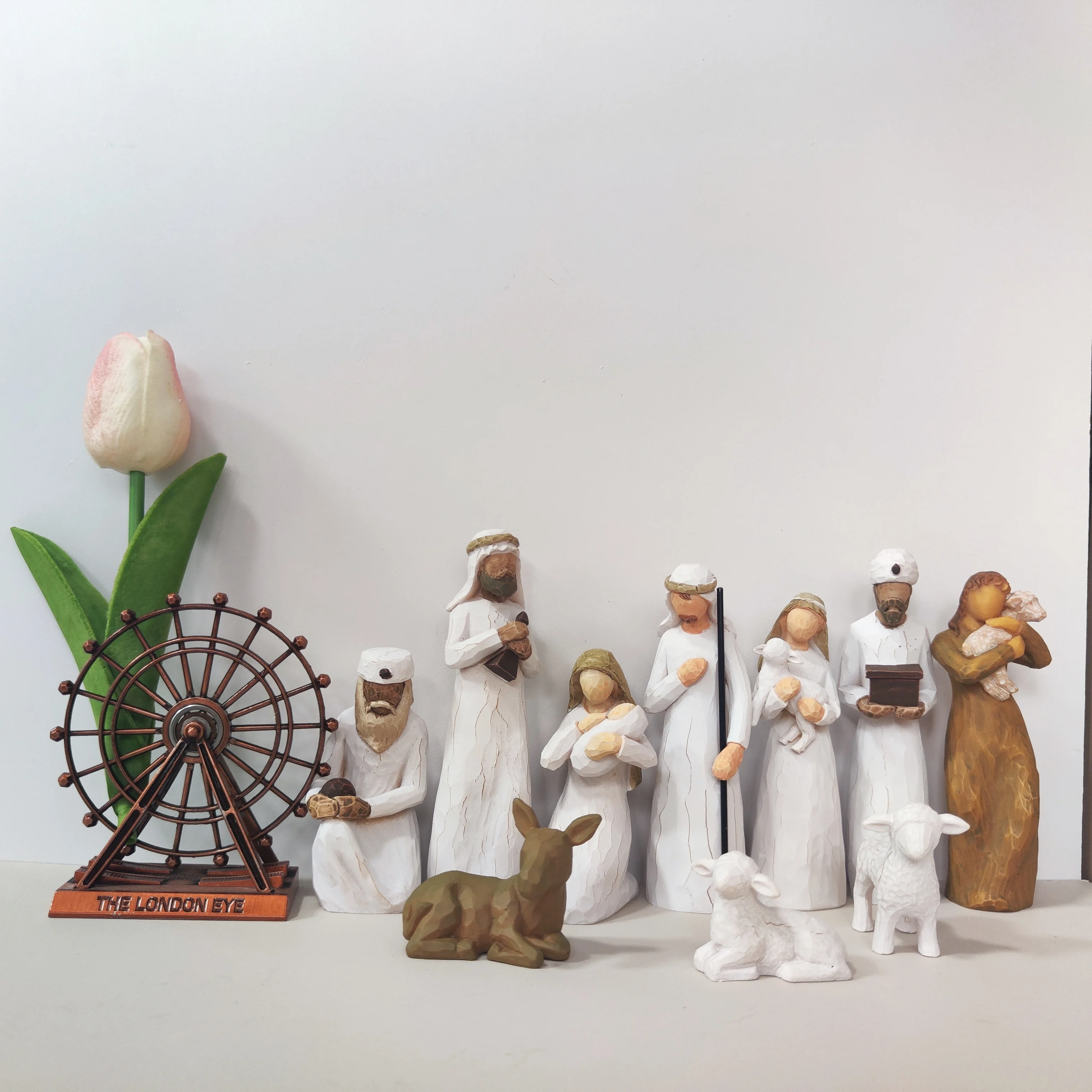 مجموعة تماثيل راتينج لمشهد المهد مجهول الهوية مكونة من 10 قطع، ديكور عيد الميلاد لولادة يسوع، ماري جوزيف الراعي الرجال الحكيم مع الأغنام، مينيما