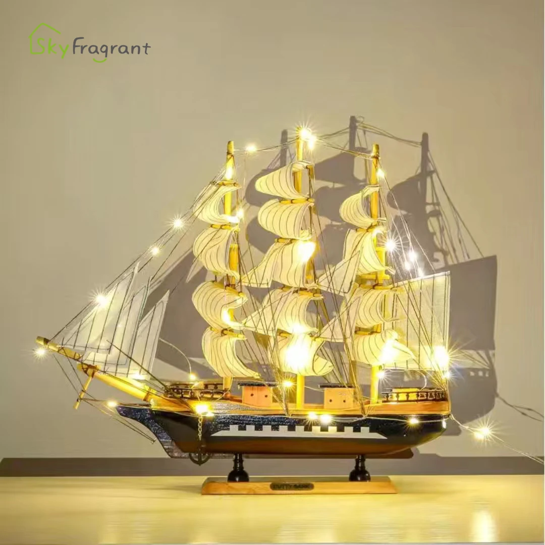 Creative Sailboat Model Living Room Home Decor Decoration Wine Cabinet Porch Bookshelf Desktop Ornament With Lights for Gift