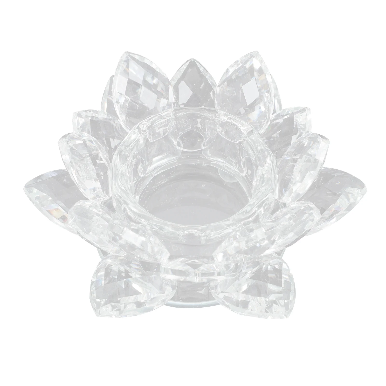 

Elegant Crystal Lotus Shaped Glass Holder Lightweight Portable Butter Lamp Holder for Buddhist Temple Home Office Votive
