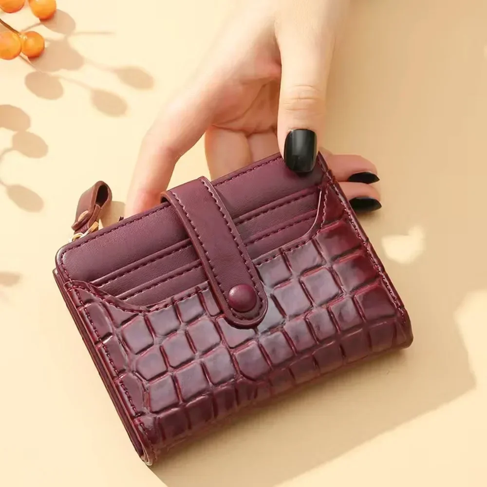 

2025 Multi-card Slots Women Short Wallet Fashion Leather Solid Color Women Clutch Crocodile Print Waterproof Card Bag Women 카드지갑
