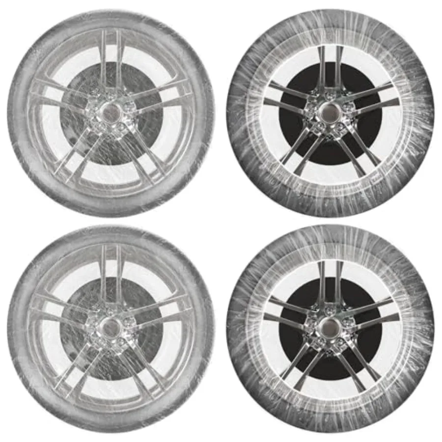 100 Pcs Disposable Car Tire Covers Plastic Waterproof Tire Wheel Protector for Car Truck SUV Trailer Camper Universal Covering