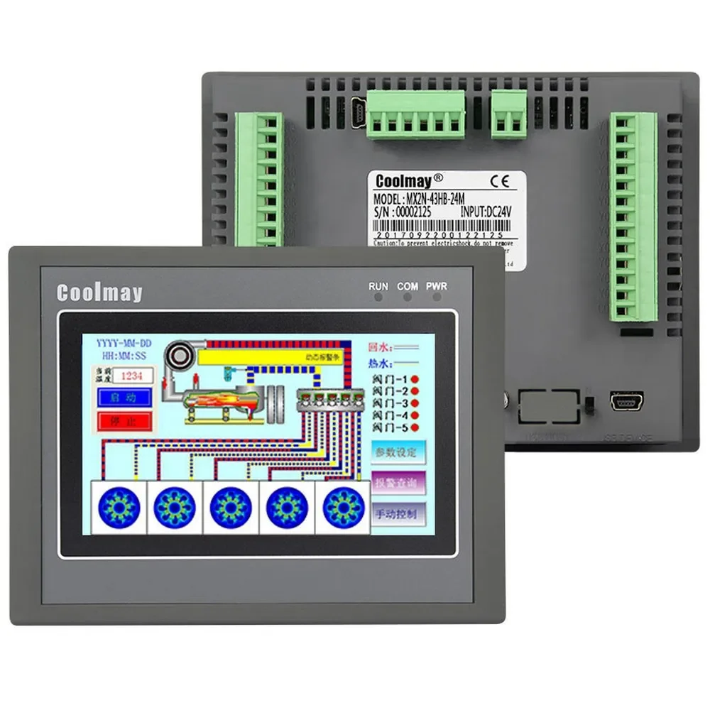 4.3'' HMI PLC Integrated Controller 4.3Inch Touch Panel DC24V Transistor Output Digital I/O 12DI 12DO Analog 0-10V RS232 RS485