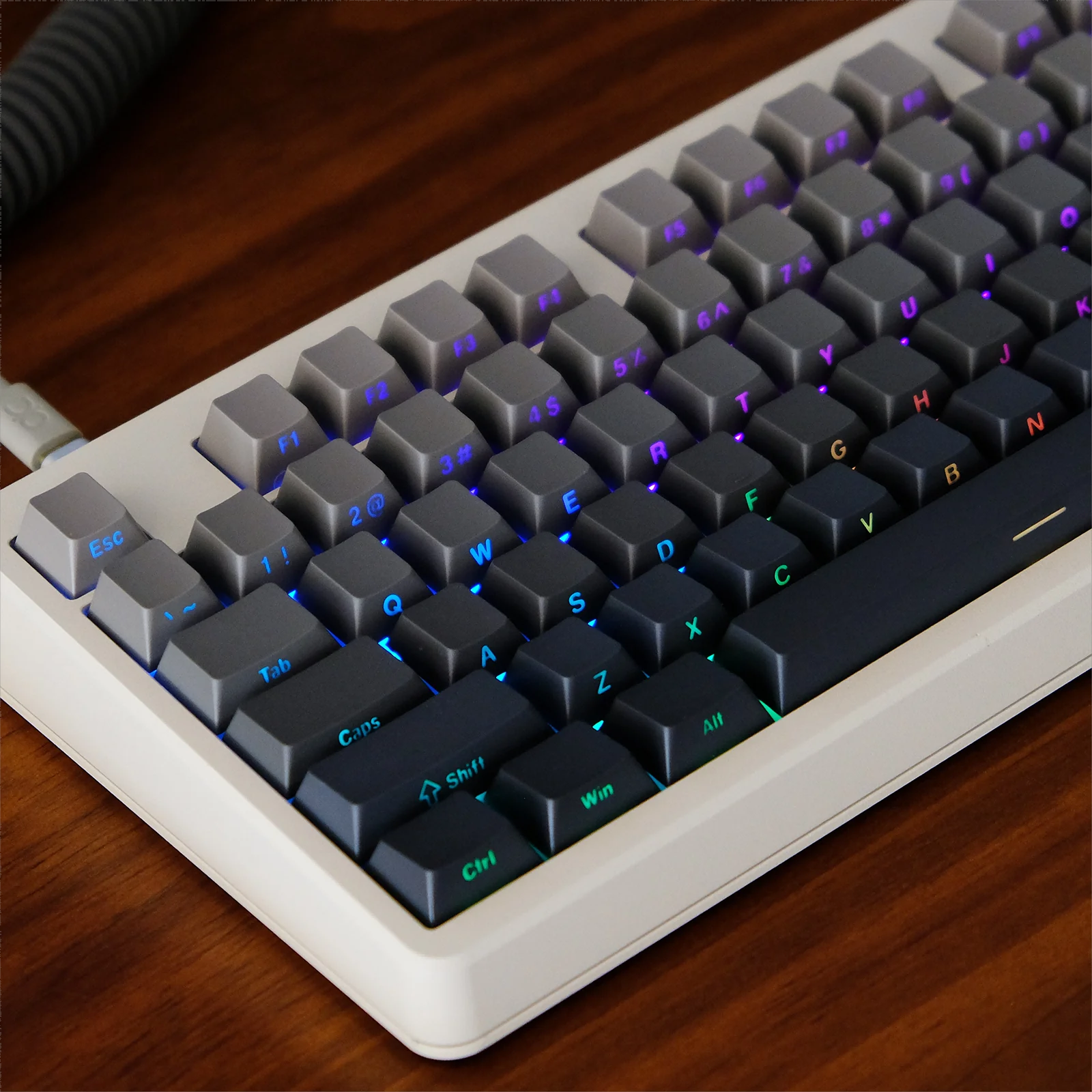 Gradient Grey PBT Side Printed Keycaps Double Shot Shine Through Custom Key caps OEM Profile for MX Switches Gaming Keyboard