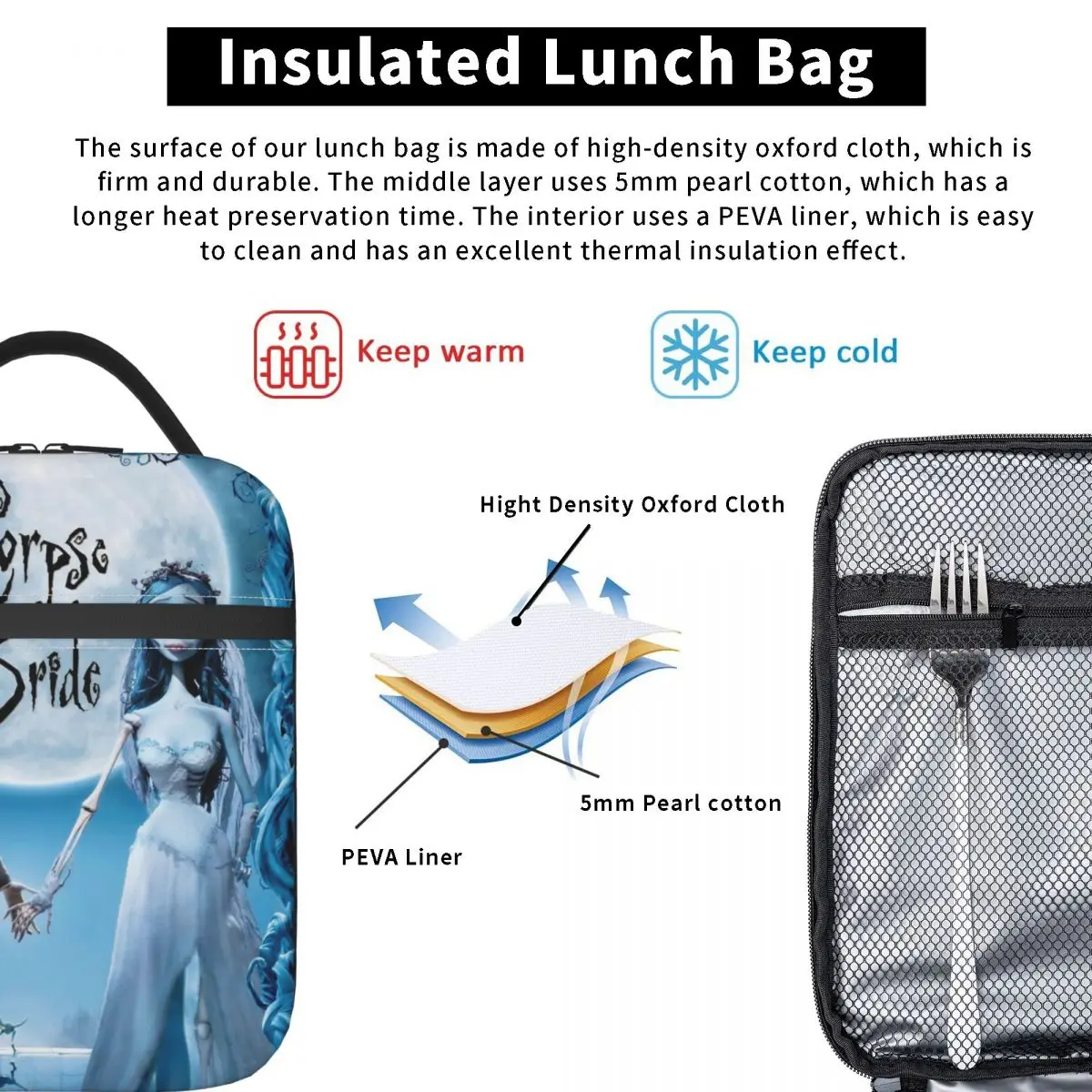 Corpse Bride Emily Product Insulated Lunch Bags For Work Food Storage Bag Reusable Cooler Thermal Lunch Boxes