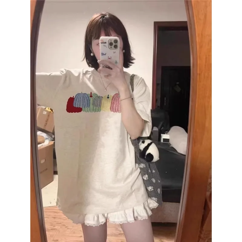 القطن الخالص المرأة قصيرة الأكمام تي شيرت الأمريكية خمر المحملة Y2k ملابس امرأة عصرية الصيف فضفاضة تناسب تنوعا القمم