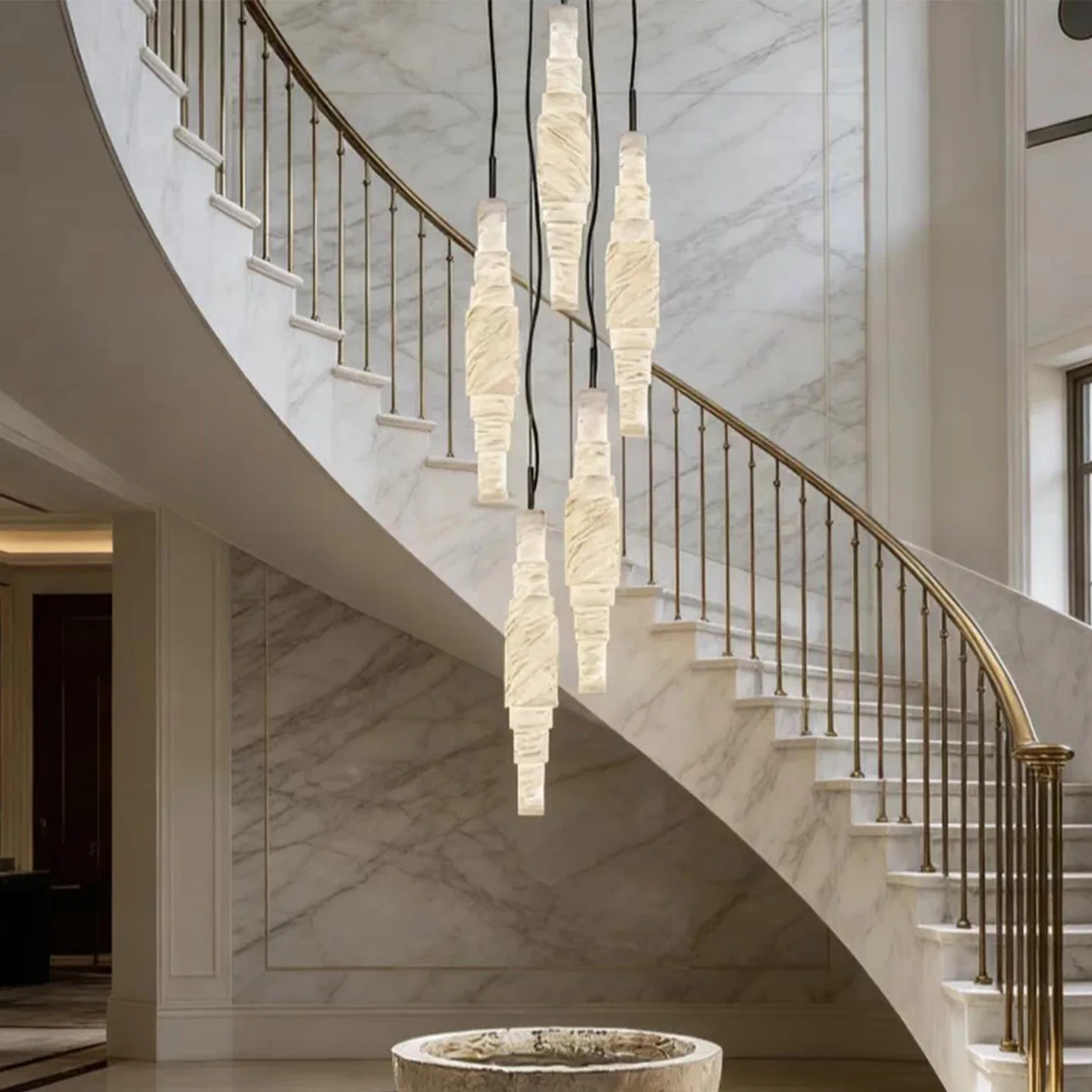 Nordic Villa Living Room Combination Alabaster Pendant Light Customizable Engineering Marble Pendant Lamp
