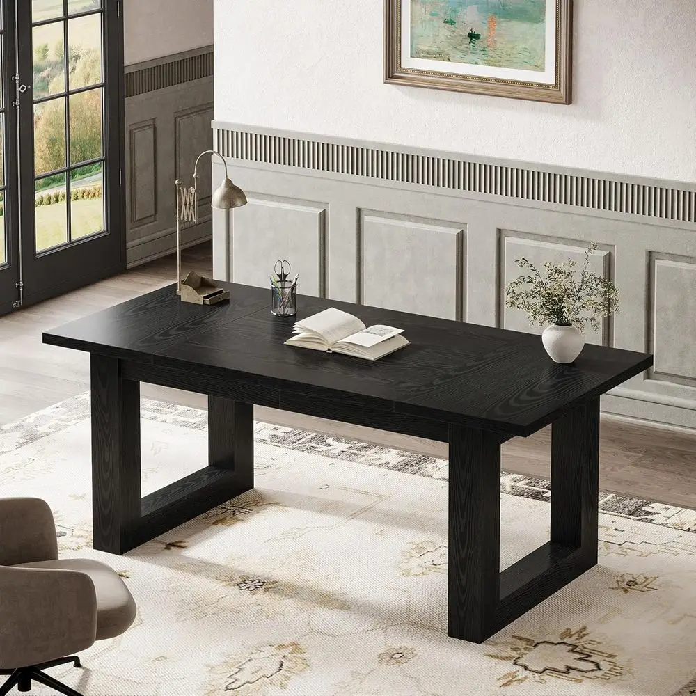 Large 63 Solid Wood Executive Office Desk, Spacious Computer Table for Home or Work, Black