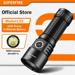 SUPERFIRE 60W latarka LED dużej mocy 5000 lumenów typu C przenoÅna latarka EDC z 3 koralikami Åwietlnymi do latarki taktycznej