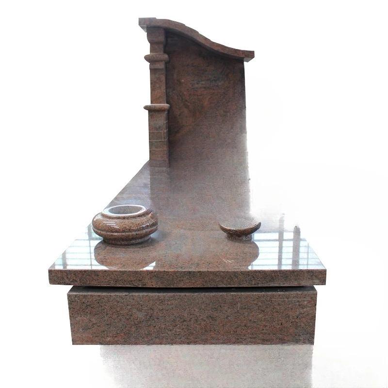 

European headstone, red granite headstone with vase headstone