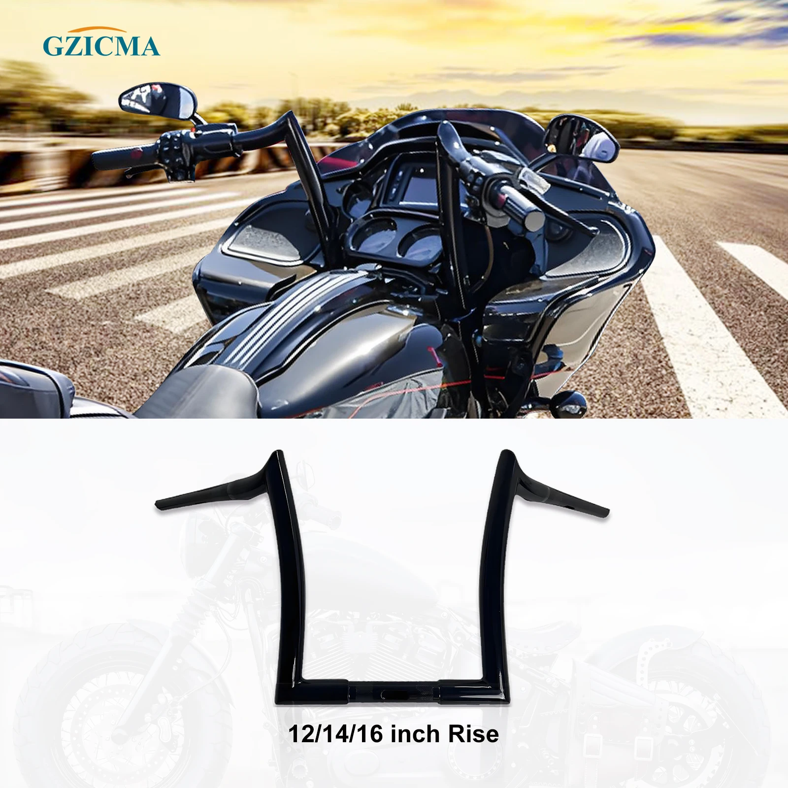 

GZICMA Ape Hanger Handlebar 1.5" Diameter 1.25" Clamp Gloss Black for Harley Road Glide 2015-2023