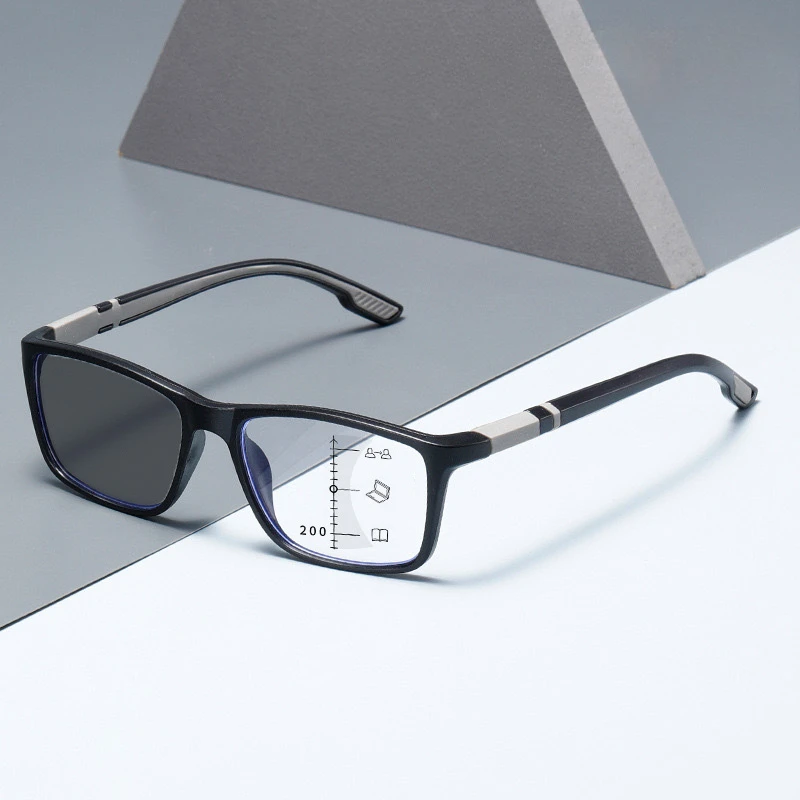 Vintage fotochromowe wieloogniskowe okulary do czytania antypoślizgowe inteligentne okulary do starczowzroczności okulary o wysokiej rozdzielczości blokujące niebieskie światło