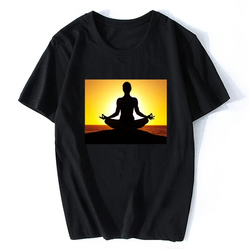 heavyweight  Informal  Sun Yoga Meditation Sun Greeting Men T Shirt Black Cool Casual Pride T-Shirt Unisex Fashion Tees