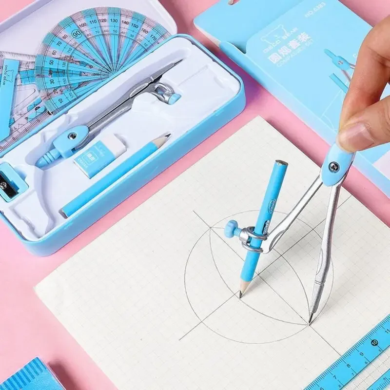 8pcs/set Pink/blue Ruler Stationery Set Math Geometry Tools for Students To Draw School Office Supplies