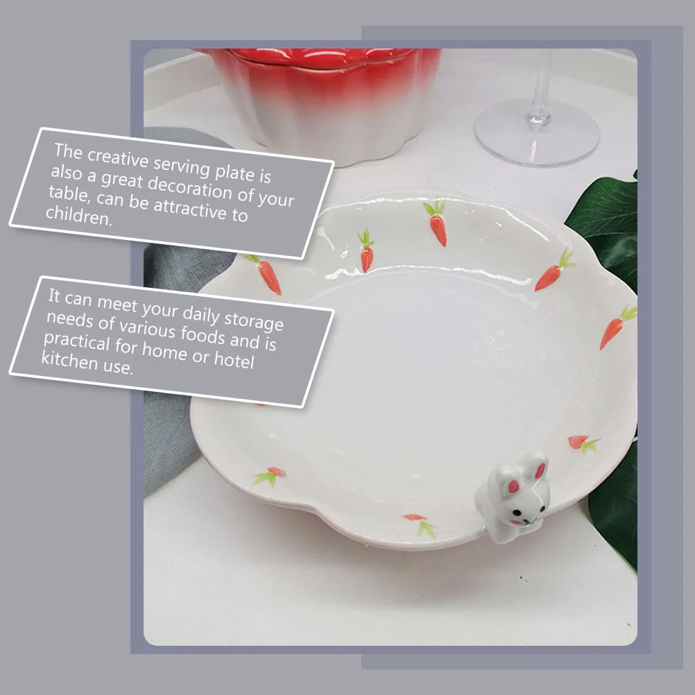 

Hand-Painted Rabbit Ceramic Dinner Plate Creative Food Serving Tray Decorative Breakfast Dish Children Tableware Salad Holder