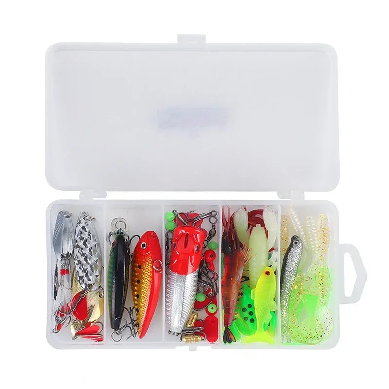 ALASICKA 78 Pieces Fishing Lure Kit Complete Set Minnow VIB Metal Artificial Lures Spoons Soft Bait Jig Head Worm Hook