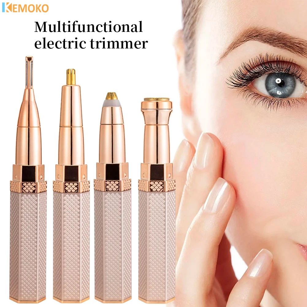 Depilador facial elétrico 4 em 1, depilador indolor, formato de batom, áreas sensíveis faciais, depilador de biquíni, barbeador corporal