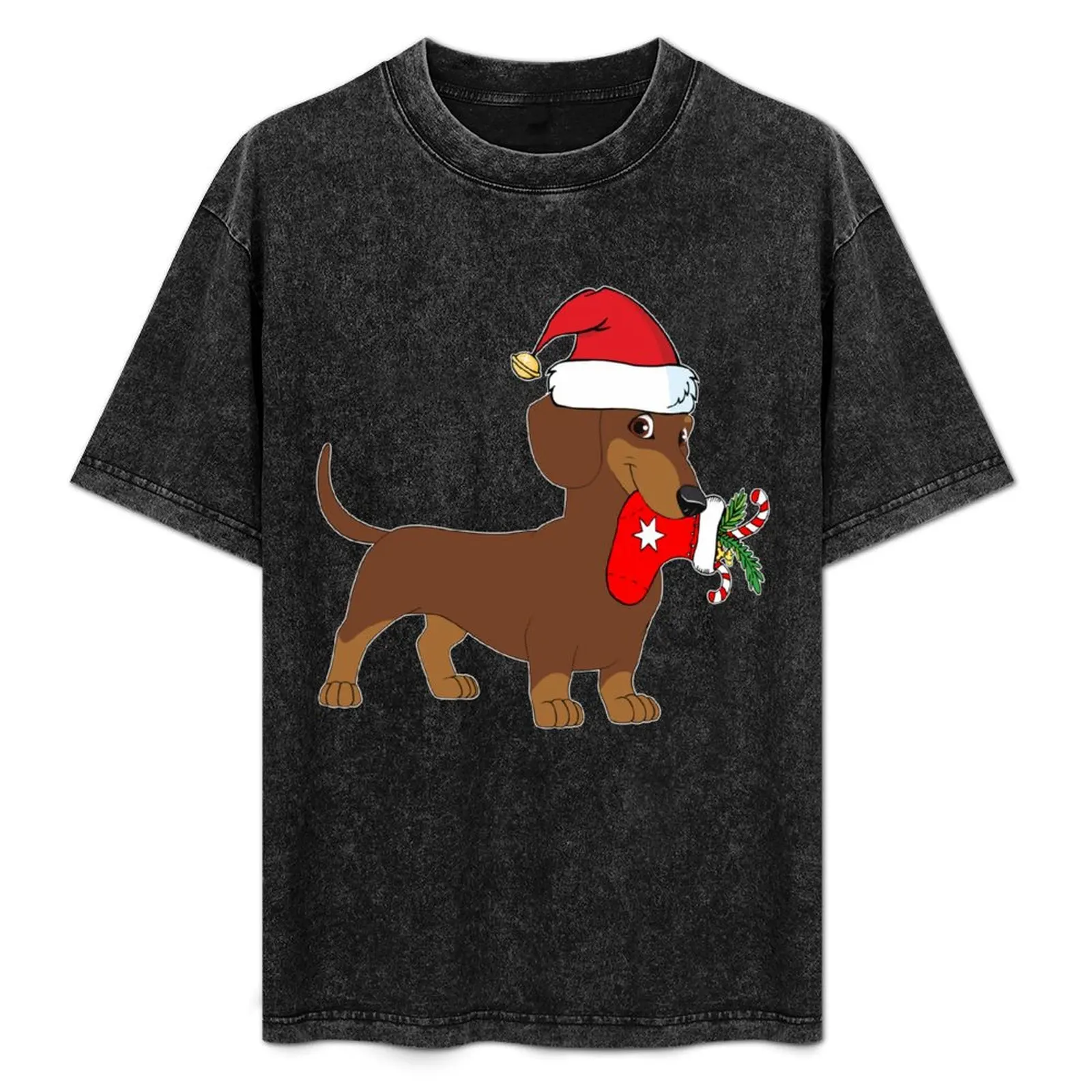

Dachshund Christmas Stocking Dog T-Shirt Lightweight Basic Short Sleeve Shirt