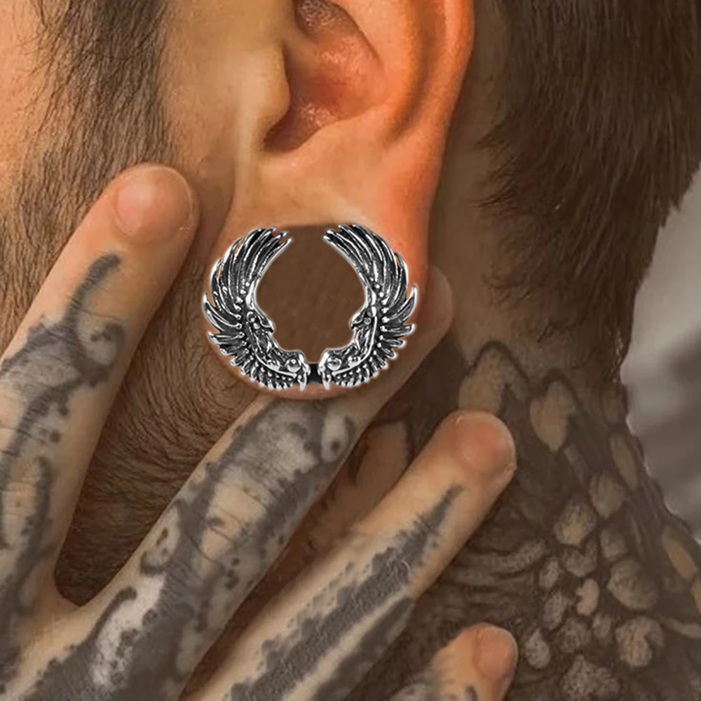 2/1PCS Vintage Double Wing Ear Plugs 316L Stainless Steel U Shape Double Flared Ear Gague Tunnel Stretchers Expansion Jewelry