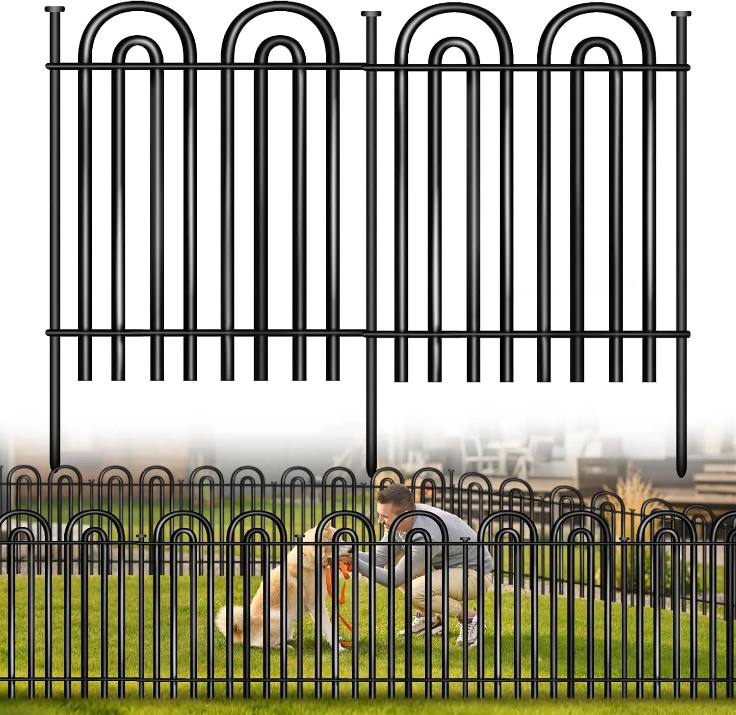 Decorative Garden Fence, 8 Panels No Dig Fence, 40 in(H) x 19.34 ft(L) Animal Barrier for Dogs Rabbits, Rustproof Metal Arched