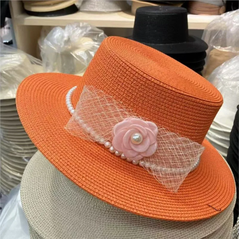 

Summer flat-topped top hat women's style socialite flowered and seaside vacation shade