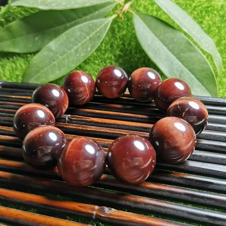 The New Natural Red TigerEye Stone Round Beads Single Loop Tiger Eye Stone Atmospheric Men's Fashion Versatile Bracelet