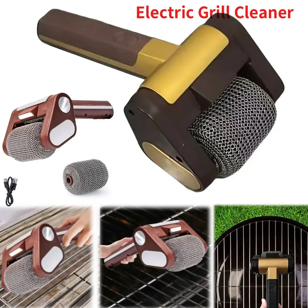 

Беспроводной электрический очиститель для гриля, роликовая щетка для чистки гриля, сменные насадки для кистей, щетка для пищевого гриля, инструменты для чистки барбекю со светодиодом