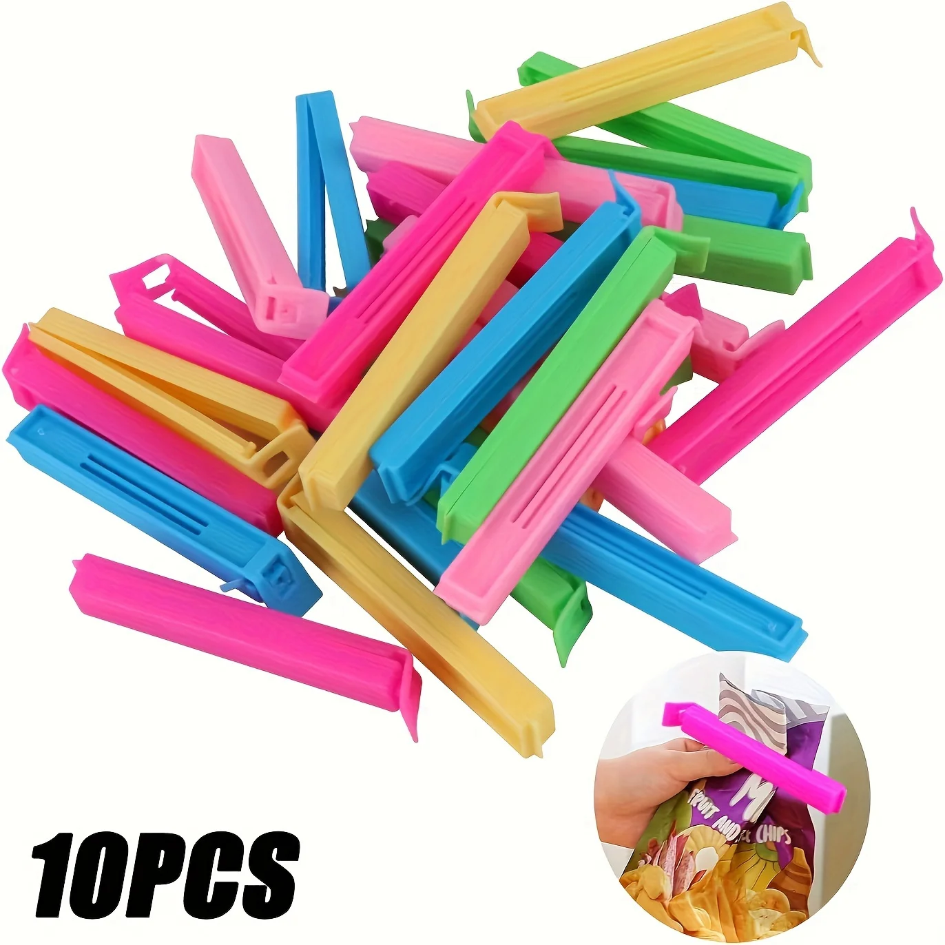 Plastic clamps for food storage bags, reusable sealing clamps, moisture and dust protection, and fresh kitchen organizing tools
