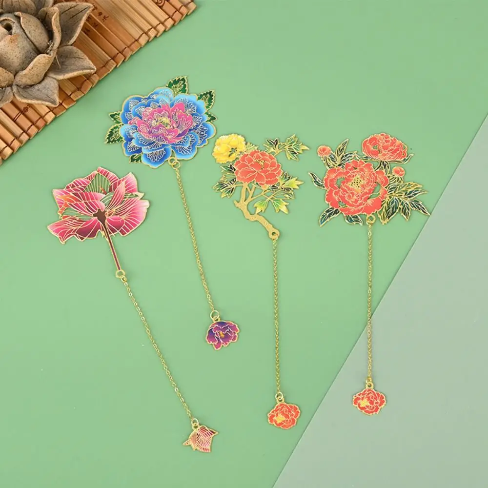 Creative Metal Flower Bookmark Peony Flower Tassels Metal Bookmark Hollowing Out Pendant Flower Hollow Bookmark Book Holder