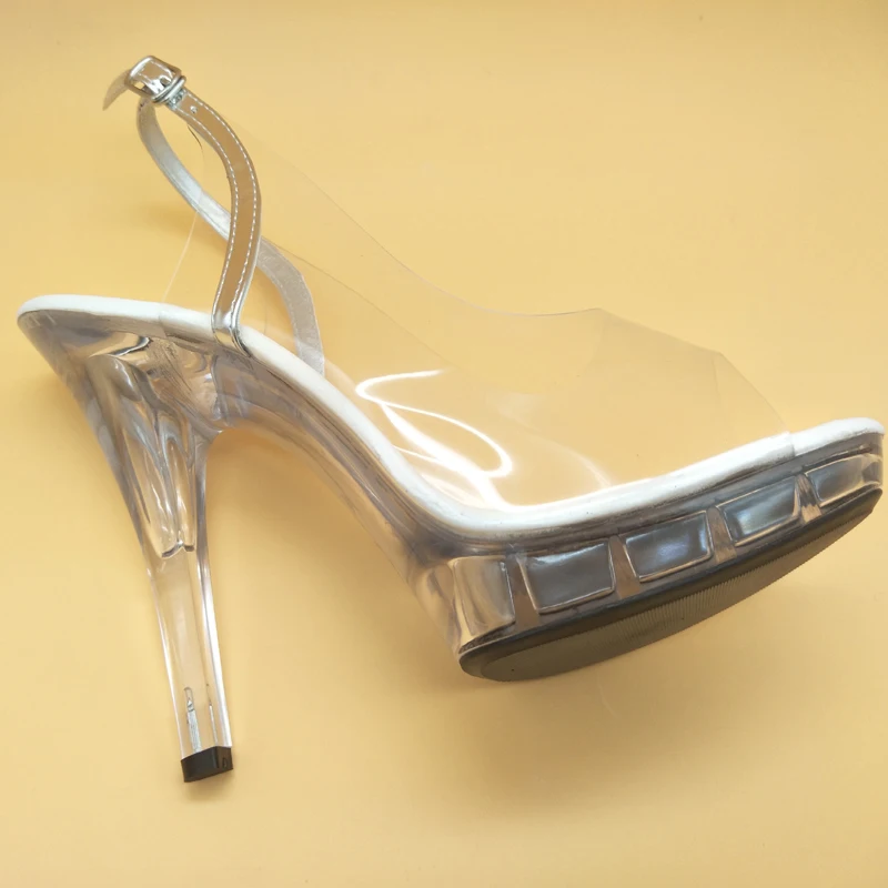 Laijiujinxia baru 13CM/5 inci PVC Mode atas seksi eksotis tinggi hak Platform pesta sandal wanita tiang sepatu dansa N011