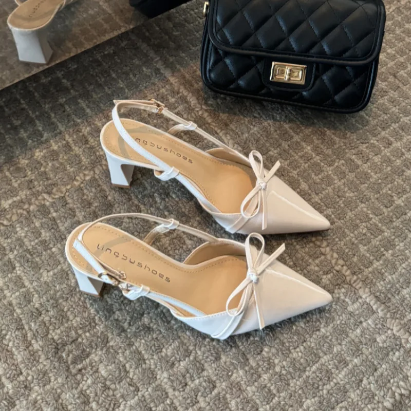 2025 صيف جديد وصول الحلو صندل أنيق المرأة القوس عالية الكعب أشار تو المرأة الصنادل مشبك معدني تقليم صندل #5