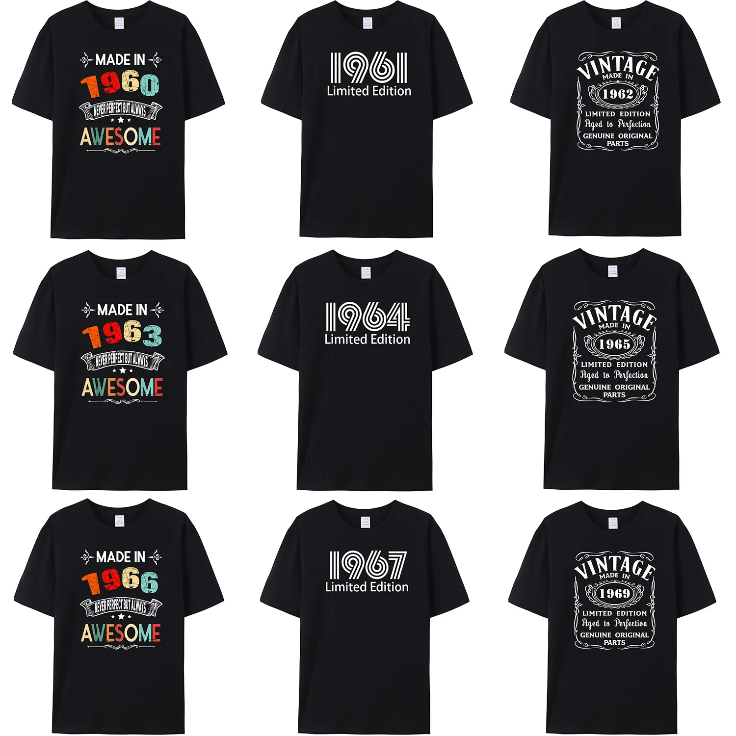 Made in 1960/1961/1962/1963/1964/1965/1966/1967/1968/1969 T-Shirt Vatertag Geburtstags geschenk Baumwolle Retro T-Shirts Mann Vintage T-Shirt