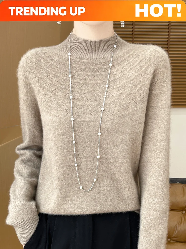 Customization Autumn And Winter Women's Pullover New Fashion 100% Wool Sweater Warm Top Basic O Collar Long-Sleeved Sweater