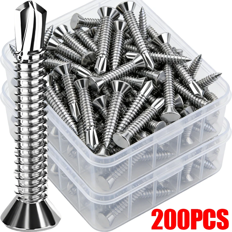 200/20 Stück M4.2 Edelstahl-Blechschrauben mit Kreuzschlitz, selbstbohrende Schrauben, hochfeste, schnelle Metallbefestigung
