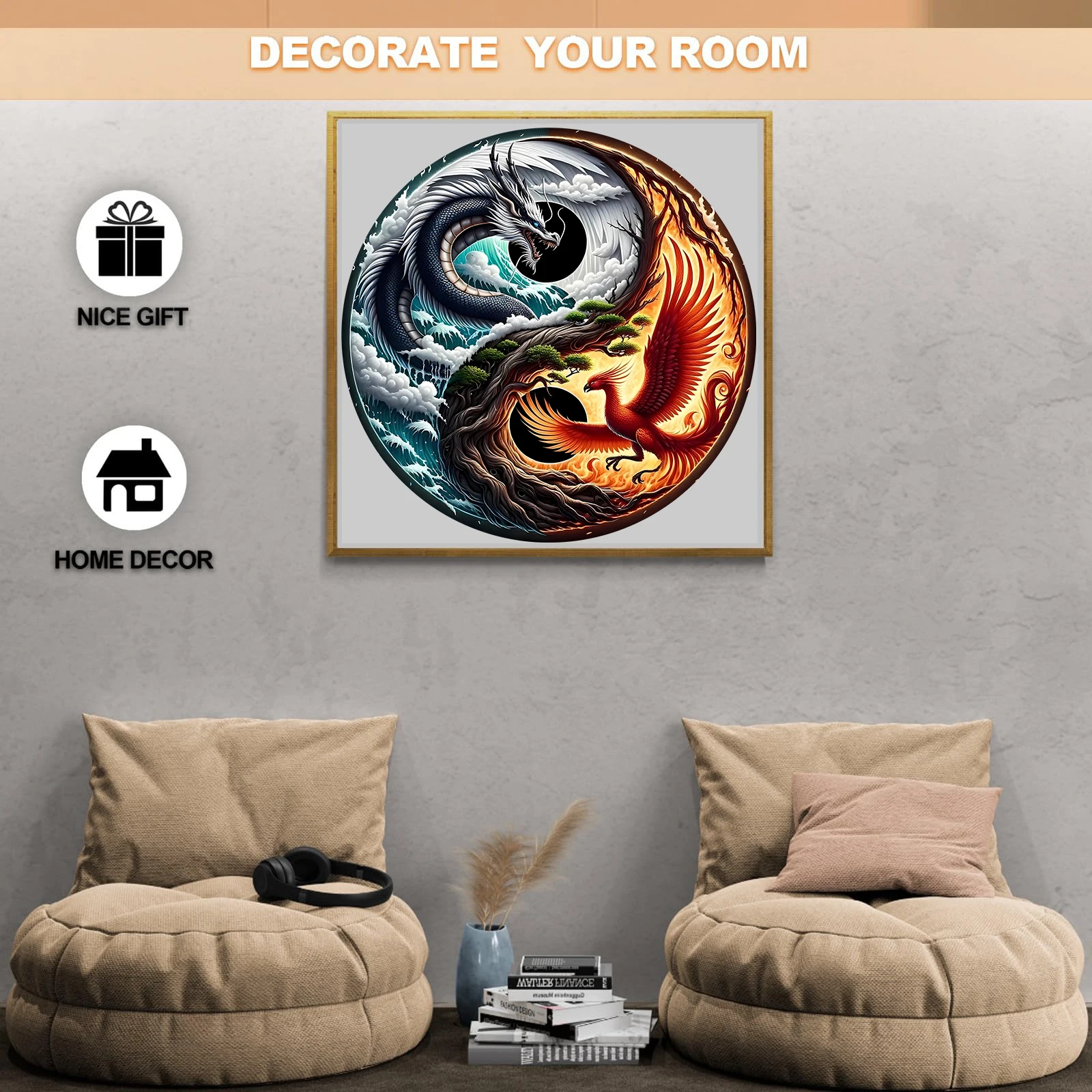 Dragon and Phoenix Theme Wooden Puzzle, Uniquely Irregular Animal Shaped Toys, Creative Handmade Decorations, Holiday GifT