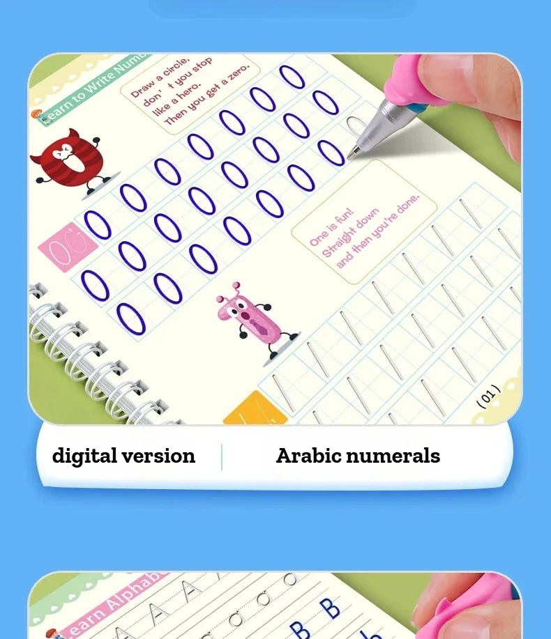 4-teiliges Magic Groove-Übungsheft für Kinder, wiederverwendbares Schreibbuch, verwendet für englische Kalligraphie im Vorschulalter, zum kostenlosen Abwischen und Lernen – Detail 3