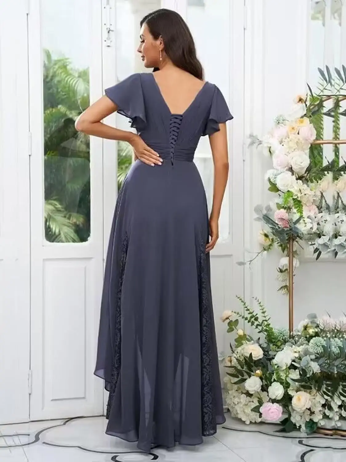 Vestidos hasta el té para madre de la novia, vestido de gasa con encaje para boda, vestido para madre del novio con manga