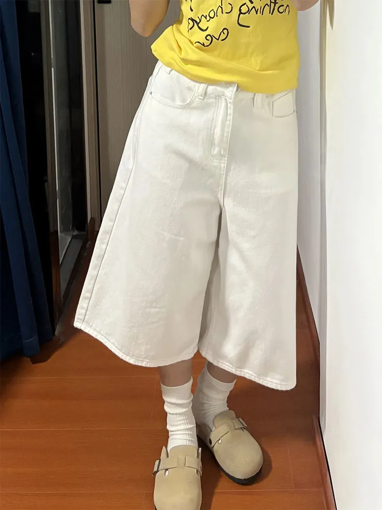 Jeans de Mezclilla Blancos de Corte Holgado para Mujer, Estilo Retro, Pierna Ancha, Cintura Alta, Finos, para Primavera y Oto...