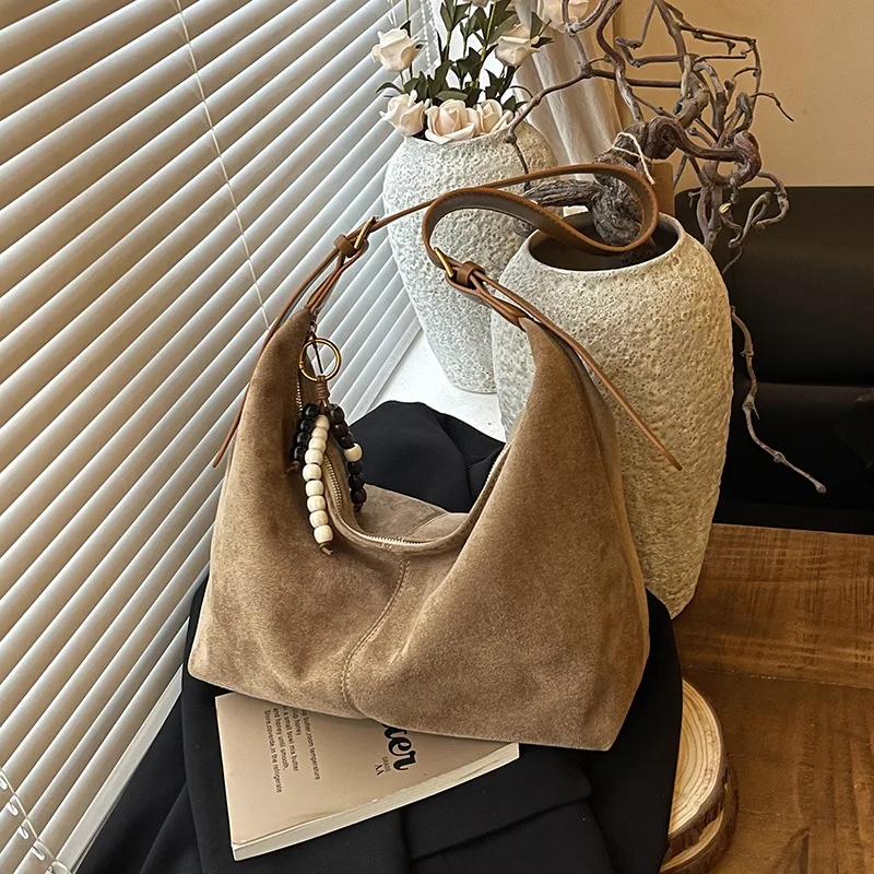 Large Capacity Faux Suede Tote Bag Women Casual Shoulder Underarm Bag New Style Matte Finish Commuter Crossbody Bag