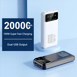 Portable Charger 20000mAh Power Bank 100W Super Fast Charge Mobile Phone Battery Backup Bateria for IPhone Huawei Samsung