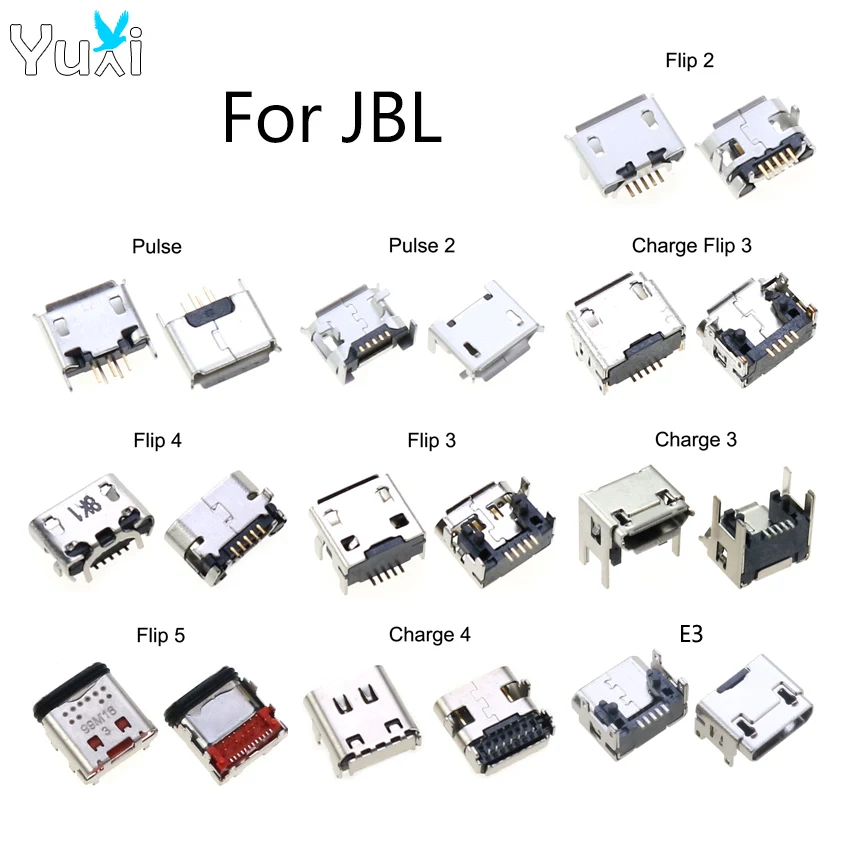 YuXi 5pcs For JBL Charge Flip 5 4 3 Pulse 2 E3 Bluetooth Speaker USB Connector Micro USB SocketType C Charging Port Dock Plug